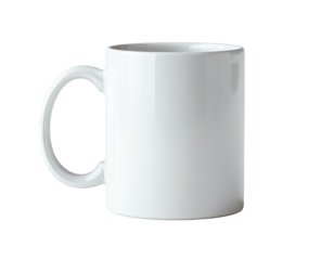 White ceramic mug, plain, with a handle on black background