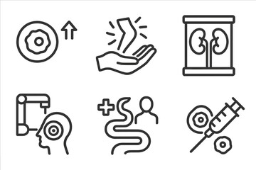 Obraz premium Stem Cell Icons. Line style icons of stem cell research: future potential icon, advanced regeneration symbol, futuristic organ lab