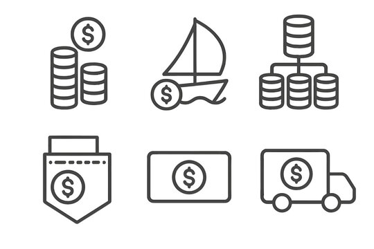 Hedge Fund Icon Set. Line style icons of hedge funds: fund tiers icon, flagship fund, feeder fund, master fund structure, side
