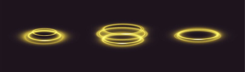 Glow circles with sparkles, magic light effect with glitter dust.