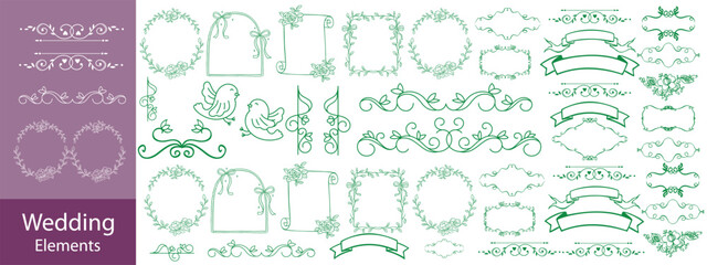 Set of hand drawn decorative borders and dividers. Elegant calligraphic lines, vintage flourishes and ornamental swirls for page decoration, wedding invitations or web design.