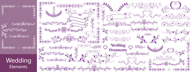 Set of hand drawn decorative borders and dividers. Elegant calligraphic lines, vintage flourishes and ornamental swirls for page decoration, wedding invitations or web design.