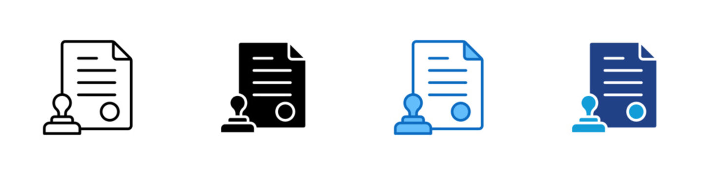 Legal Document Multiple Style Icon Design Vector - paper with a stamp symbolizing certification, approval, and official documentation