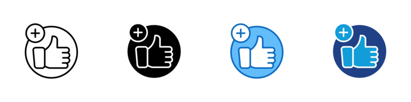 Positive Feedback Multiple Style Icon Design Vector - thumbs up symbol with a plus sign representing approval, satisfaction, and positive response