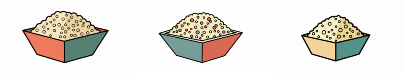 Rice bowls with different portion sizes