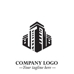 Fototapeta premium Building Logo Symbol in Black on the White Background with Modern Minimal Architecture Design