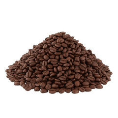 A Generous Mound of Dark Roasted Coffee Beans Presented on a Clean White Background with Subtle Highlights and Shadows Emphasizing Texture and Depth