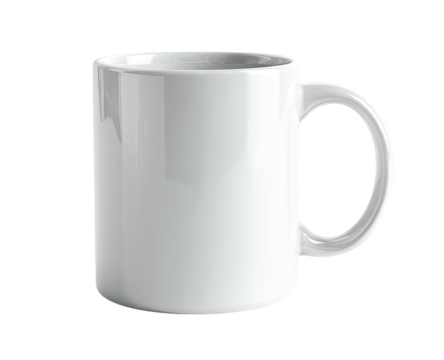 Simple white ceramic mug with a handle, isolated on black