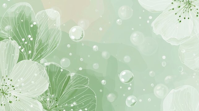 fresh green gradient background with botanical line art and dewy vibrant accents