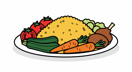 Grilled vegetables and rice on a plate