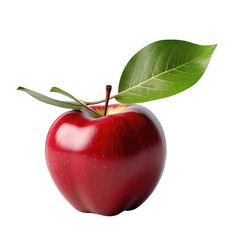 A Glossy Red Apple With A Green Leaf And Stem Isolated On A Black Background With Subtle Sparkle Effects