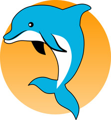 Naklejka premium vector illustration of Cute Blue Dolphin icon, isolated on white