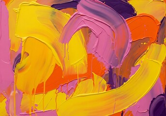 Abstract Expressionism - Vibrant Brushstrokes of Yellow, Pink, and Orange.