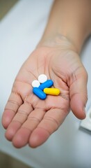 Hand Holding Assorted Pills - Medication and Healthcare Concept.