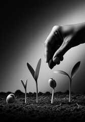 Stages of Growth - A Hand Sowing Seeds for New Life.