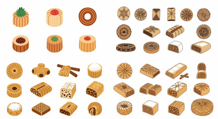 Traditional sweets and pastries assortment with transparent background