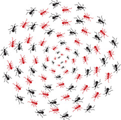 Ant Spiral Mandala Pattern – Red and Black Insect Circular Design – Abstract Bug Swirl Illustration