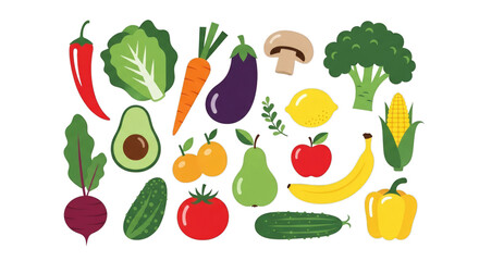 Colorful assortment of fresh vegetables and fruits design on transparent background