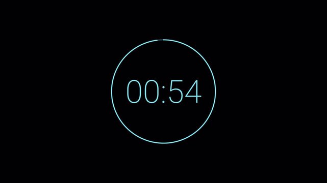 One minute countdown animation with transparent background, countdown timer from 60 seconds to 0 seconds, One minute countdown timer with alpha channel in 4k.	