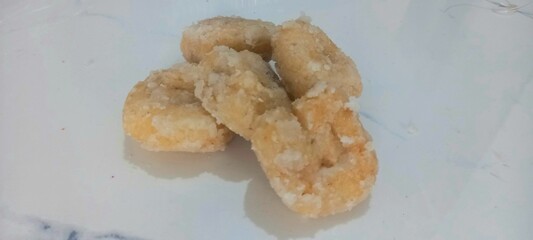 Kue Gemblong, Getas, Kemplang, Indonesian Traditional Snack made from  white Sticky Rice Coated with Sugar