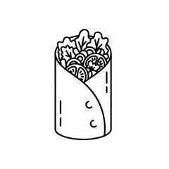 Burrito Outline Vector Illustration | Mexican Wrap Line Art