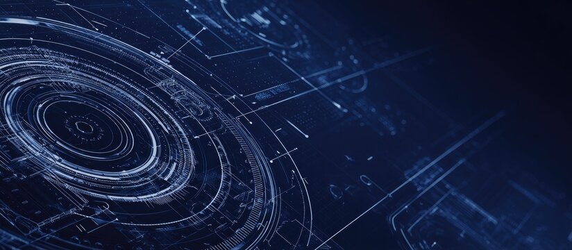 Abstract technology design featuring circular patterns & lines in blue