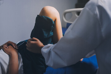 Rehabilitation therapy Professional male physiotherapists working in rehabilitation centers while...