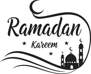 Ramadan kareem hand drawn ink calligraphy. Black ramadan word isolated on transparent background. Arabic style lettering. For muslim holidays banners, cards, social media posts. Vector.