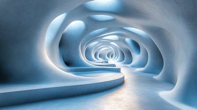 Abstract, light-filled, blue tunnel - Powered by Adobe