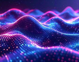 Digital landscape of glowing wavy lines and particle dots in vibrant colors, forming a visualization