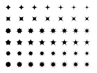 A set of icons of black silhouettes of abstract stars, isolated on a white background, graphic vector illustration. A collection of different star shapes for decoration and design