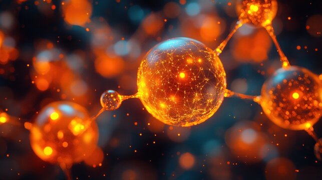 Abstract molecular structure, glowing orange - Powered by Adobe