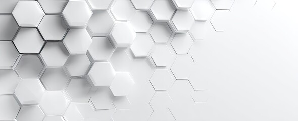3D white hexagonal tiles abstract background, fading right