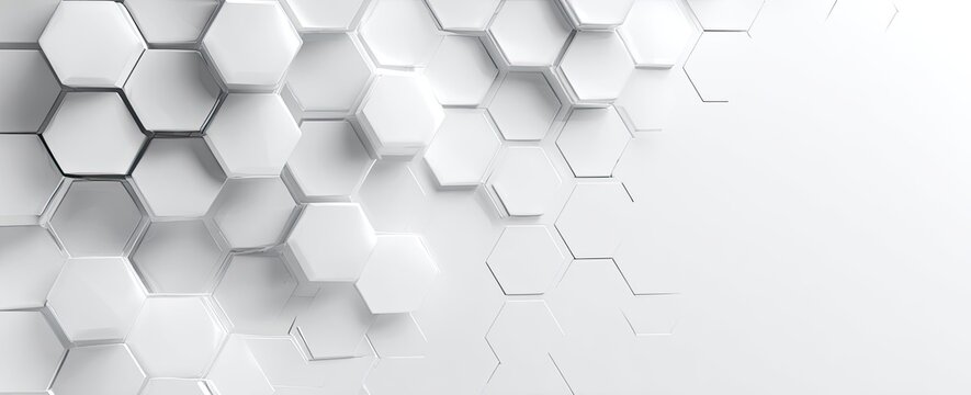 3D white hexagonal tiles abstract background, fading right - Powered by Adobe