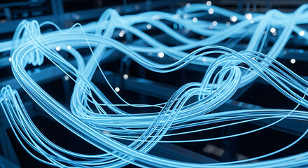 Abstract Digital Connection Lines Background Futuristic Wavy Stripes With Light Streaks Technology Network and Communication Concept Design 150x150