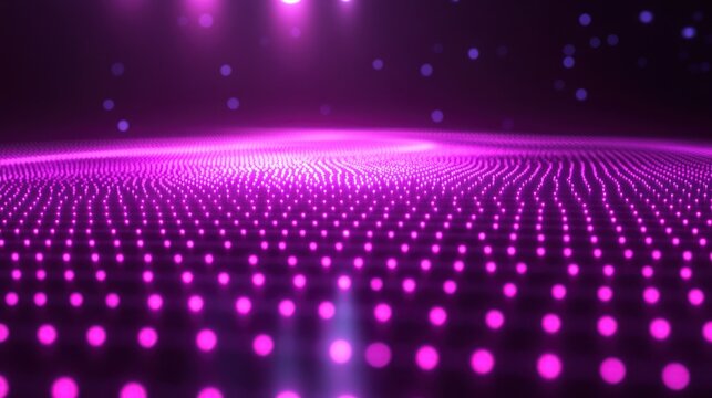 Abstract purple dotted surface with glowing particles