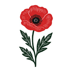 Red Poppy with Veined Leaves