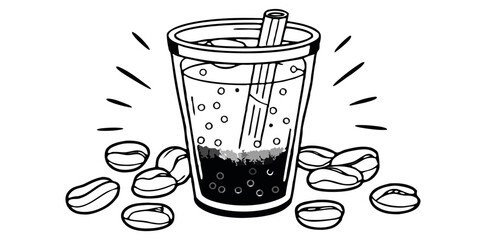 Iced Coffee Cup with Condensation and Coffee Beans – Summer Drink Aesthetic (Background Removed)