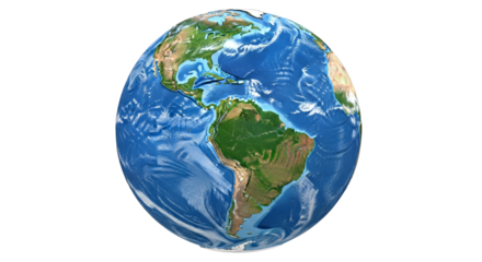 Earth globe view of america continent for geography study on transparent background