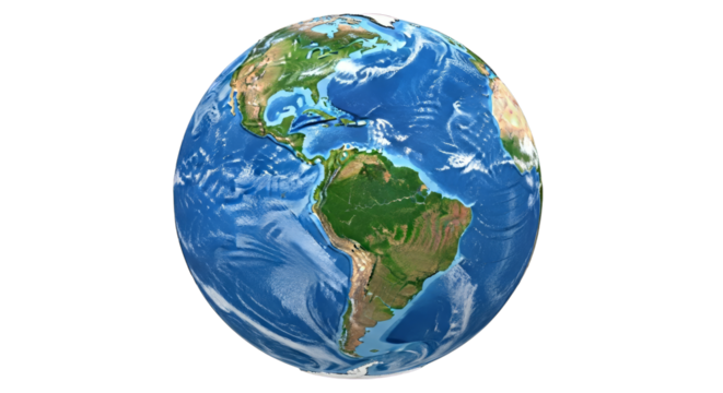 Earth globe view of america continent for geography study on transparent background
