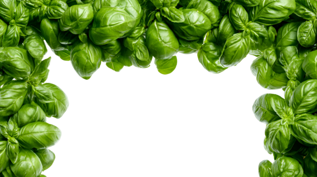 Fresh green basil leaves forming an archway isolated on transparent background