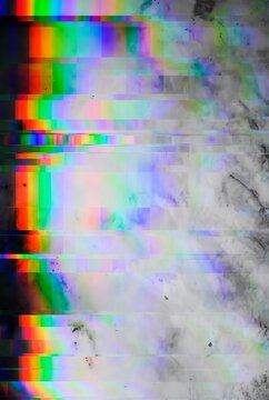 Rainbow Glitch Pixels with CRT likeScanlines on Grunge Marble Texture Background