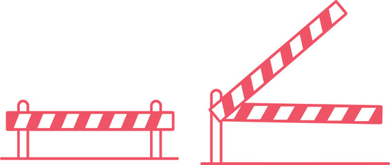 Vector Road Barrier and Boom Gate Set, Traffic Barricade, Raised and Lowered Safety Equipment Illustration © MdMajnur