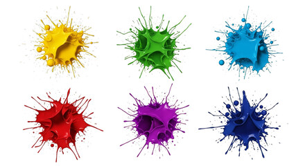Colorful paint splashes vibrant liquid explosion isolated on transparent background