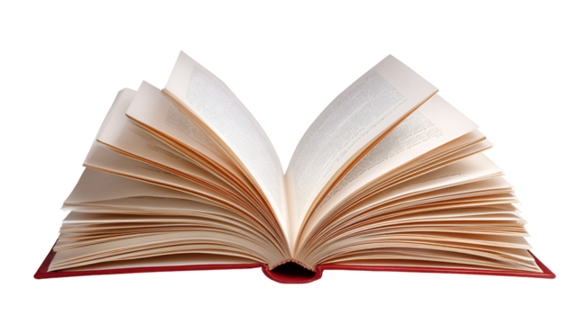 Open antique book with aged pages isolated on transparent background - Powered by Adobe