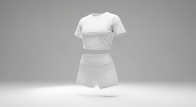 White womens crop top tshirt and shorts set, mockup