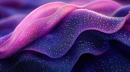 Obraz premium Abstract, swirling, fluid forms in deep pink and purple, dotted with shimmering particles