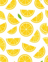 Cartoon-style illustration of sliced lemons and a green leaf scattered