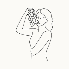 Woman Holding Grapes Line Art