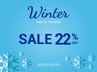 22% off sale banner. Twenty two percent special offer. Winter sale banner. Winter End of Season Sale Background Design. Vector Template for advertising, web and social media.